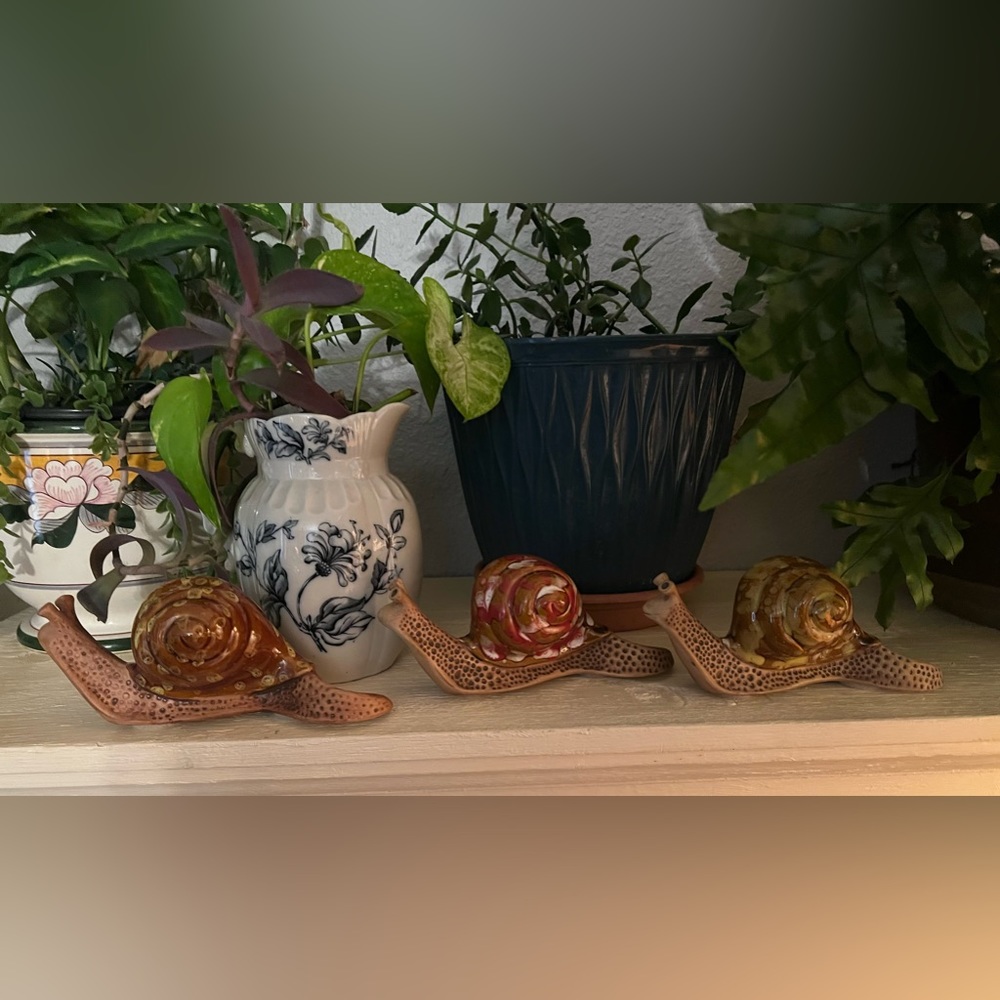 THE POTTING SHED SNAIL FIGURINES LOT OF 3 VTG CERAMIC GLAZED